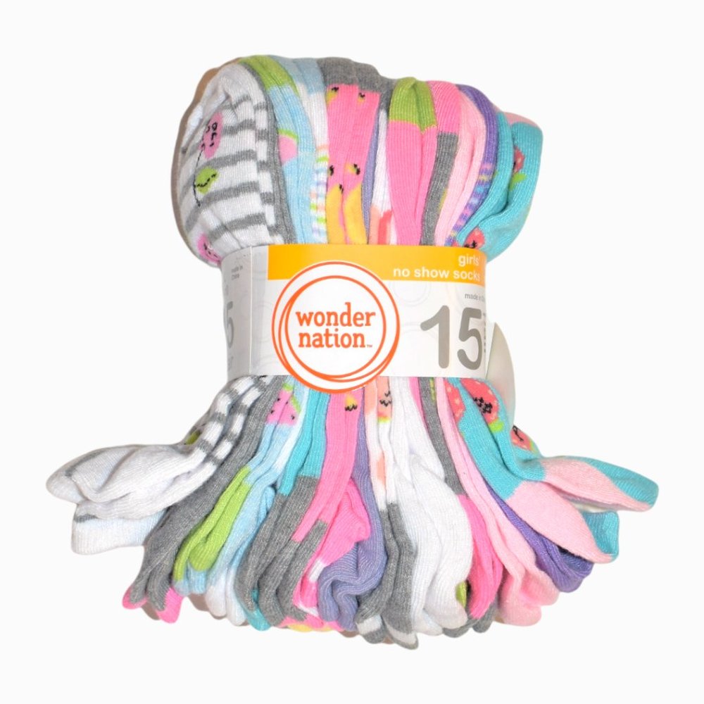 Wonder Nation Girls No Show Socks, 15-Pack